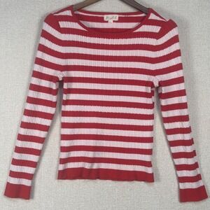 Marled Womens Red Pink Striped Cable Knit Long Sleeve Sweater Top XL RN137198